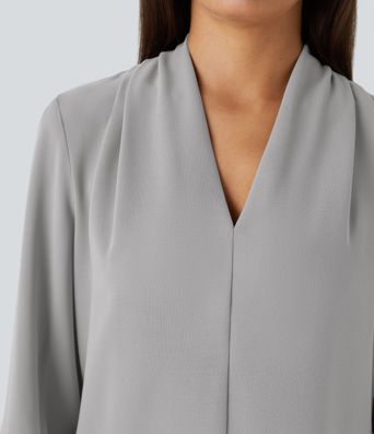 V Neck Long Sleeve Work Blouse