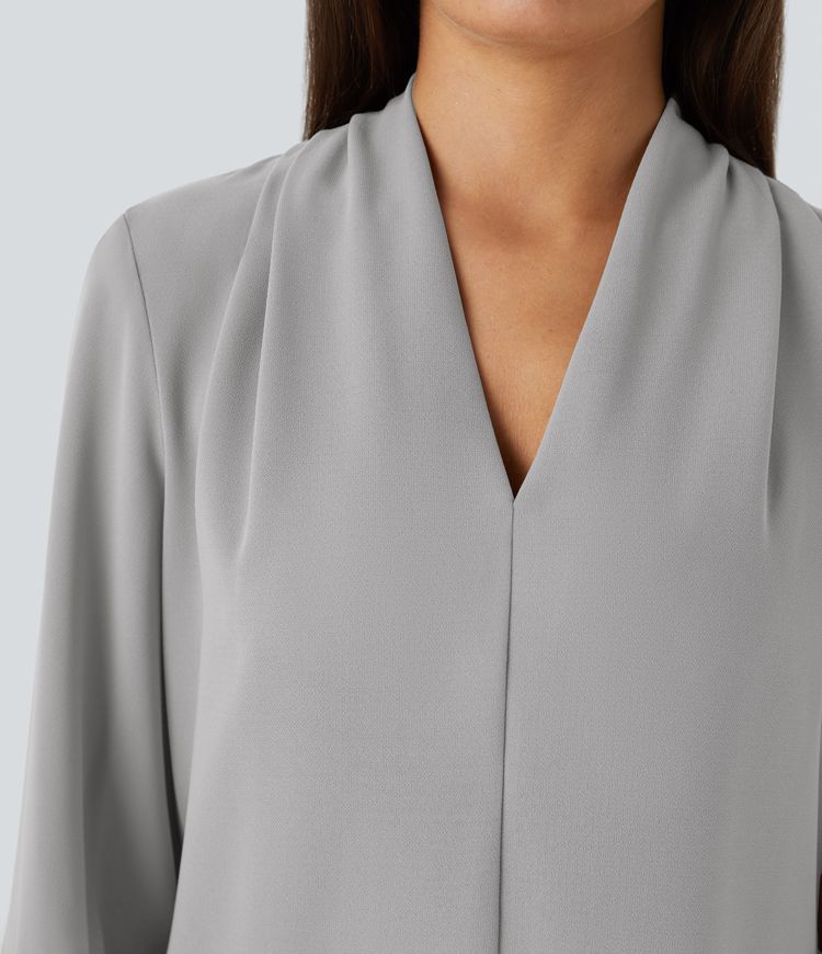 V Neck Long Sleeve Work Blouse
