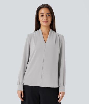 V Neck Long Sleeve Work Blouse