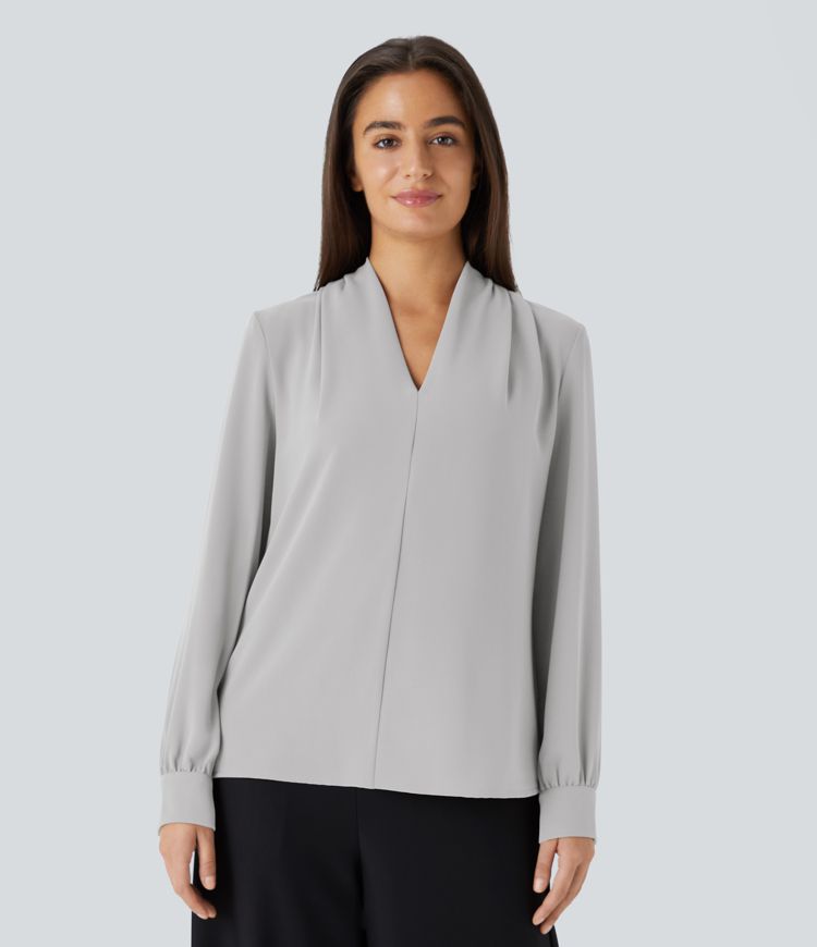 V Neck Long Sleeve Work Blouse