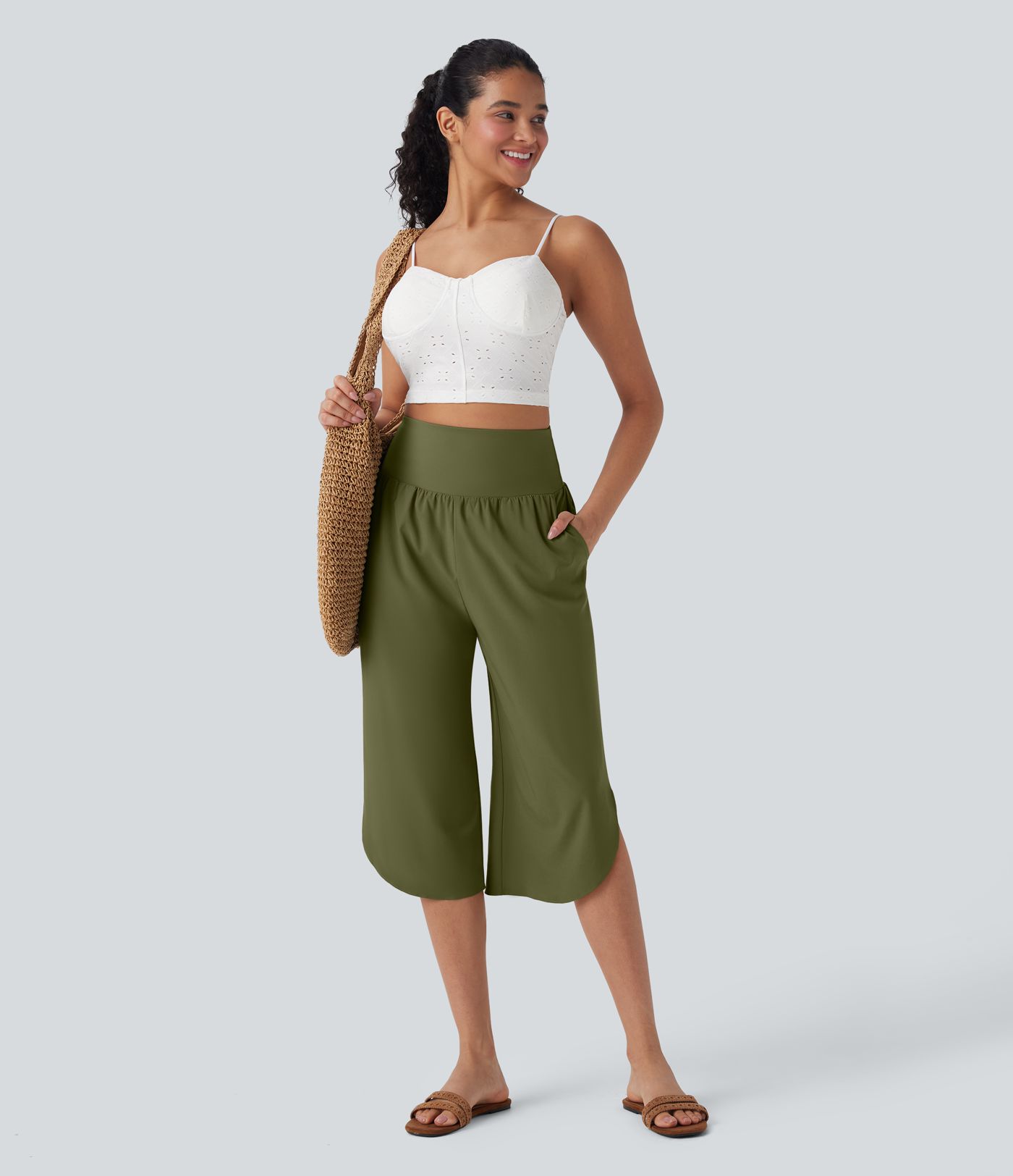 Breezeful™ SoCinched Capri Resort Pants, high rise, tummy control, split hem, quick-drying, side pocket