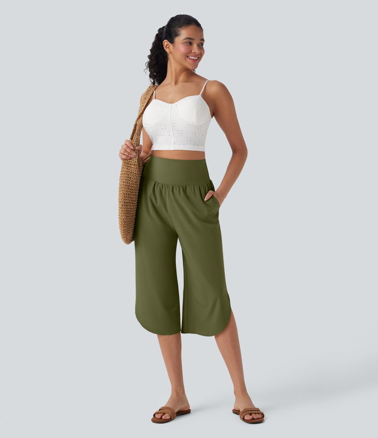 Breezeful™ SoCinched Capri Resort Pants, high rise, tummy control, split hem, quick-drying, side pocket