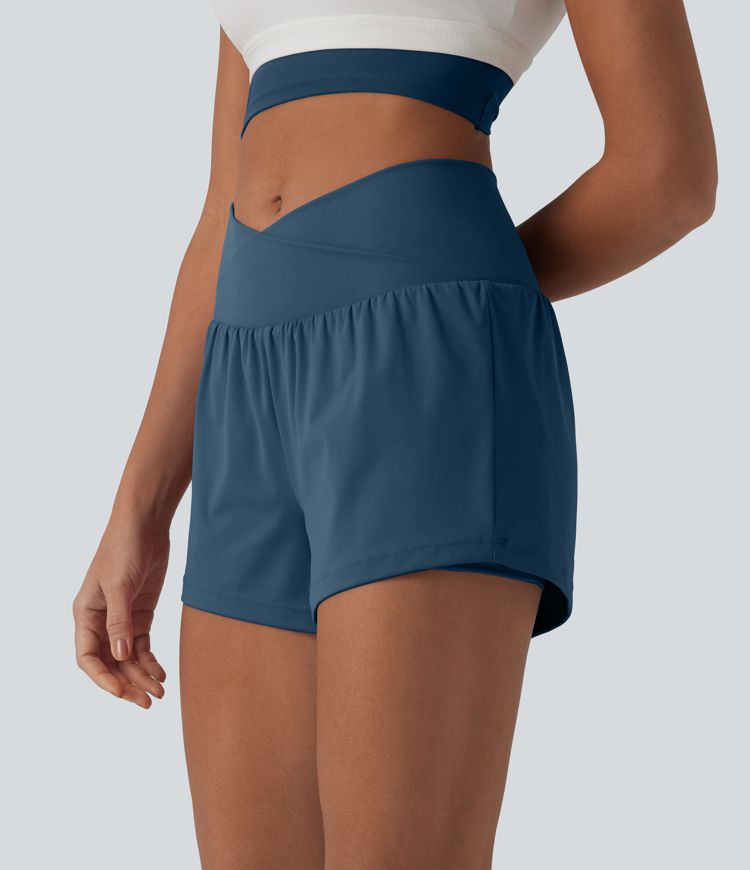 SoftlyZero™ Airy Crossover High Waisted 2-in-1 Cool Touch Yoga Shorts with Pockets