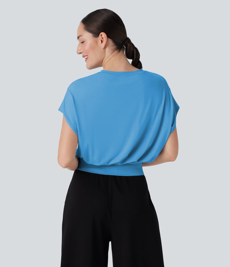 Round Neck Short Batwing Sleeve Work T-Shirt