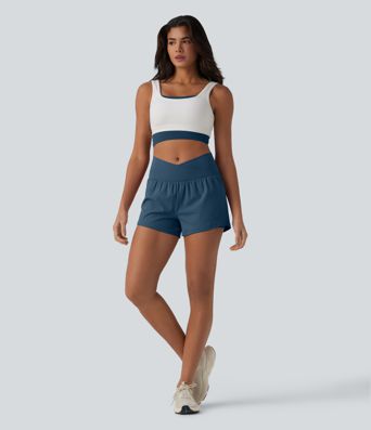 SoftlyZero™ Airy Crossover High Waisted 2-in-1 Cool Touch Yoga Shorts with Pockets