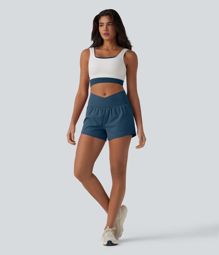 SoftlyZero™ Airy Crossover High Waisted 2-in-1 Cool Touch Yoga Shorts with Pockets