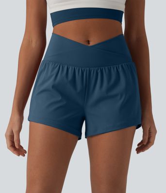 SoftlyZero™ Airy Crossover High Waisted 2-in-1 Cool Touch Yoga Shorts with Pockets