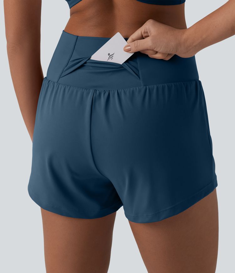 SoftlyZero™ Airy Crossover High Waisted 2-in-1 Cool Touch Yoga Shorts with Pockets