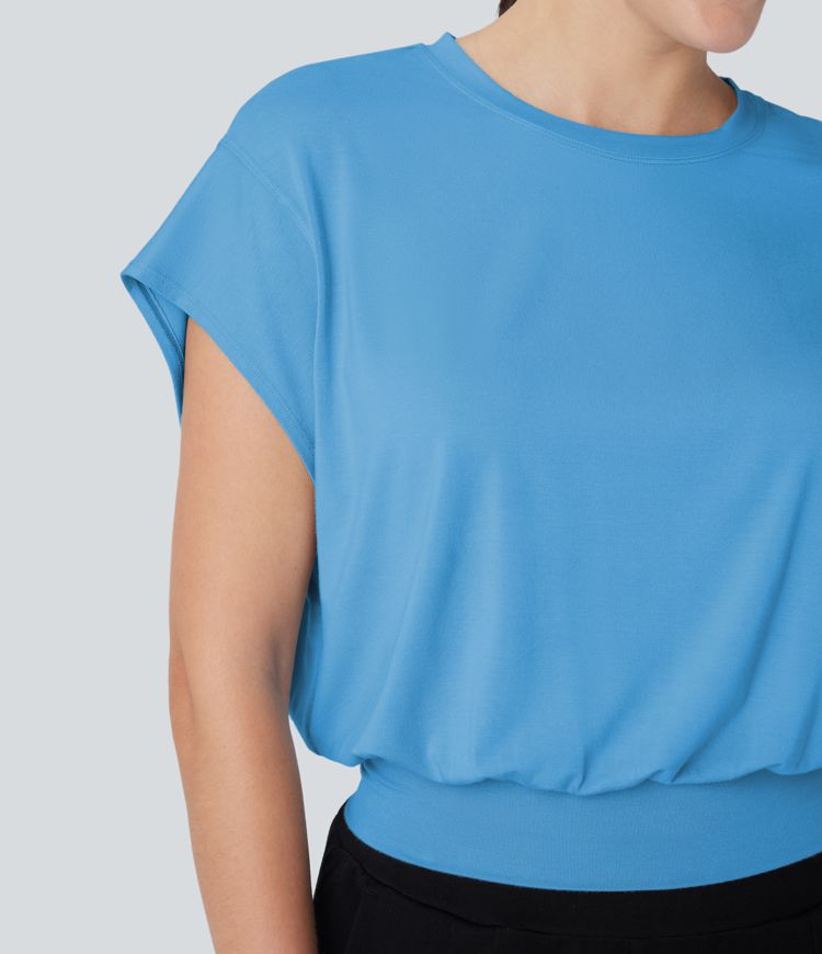 Round Neck Short Batwing Sleeve Work T-Shirt