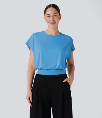 Round Neck Short Batwing Sleeve Work T-Shirt