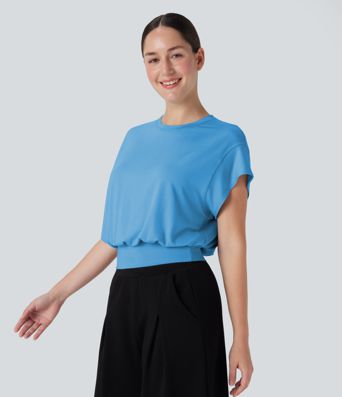 Round Neck Short Batwing Sleeve Work T-Shirt