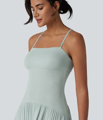 Ribbed Flowy Maxi Slip Dress with Pockets