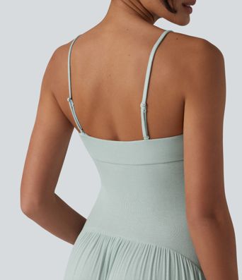 Ribbed Flowy Maxi Slip Dress with Pockets