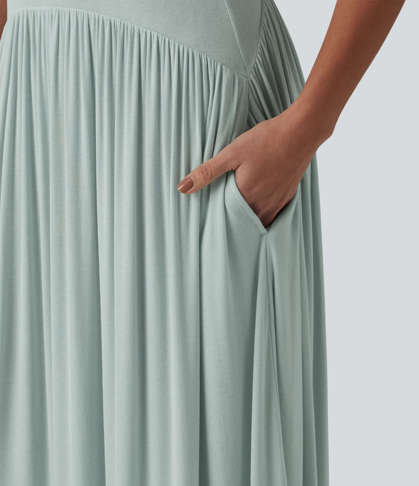 Ribbed Flowy Maxi Slip Dress with Pockets