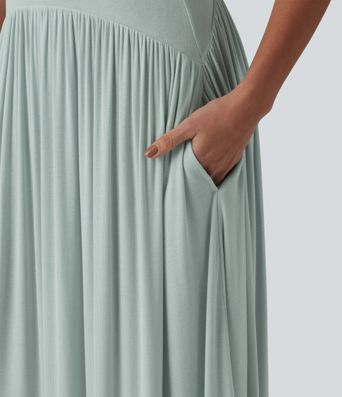 Ribbed Flowy Maxi Slip Dress with Pockets