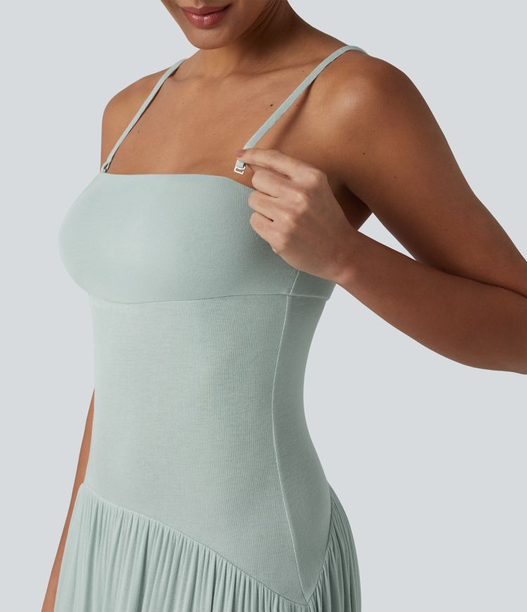 Ribbed Flowy Maxi Slip Dress with Pockets