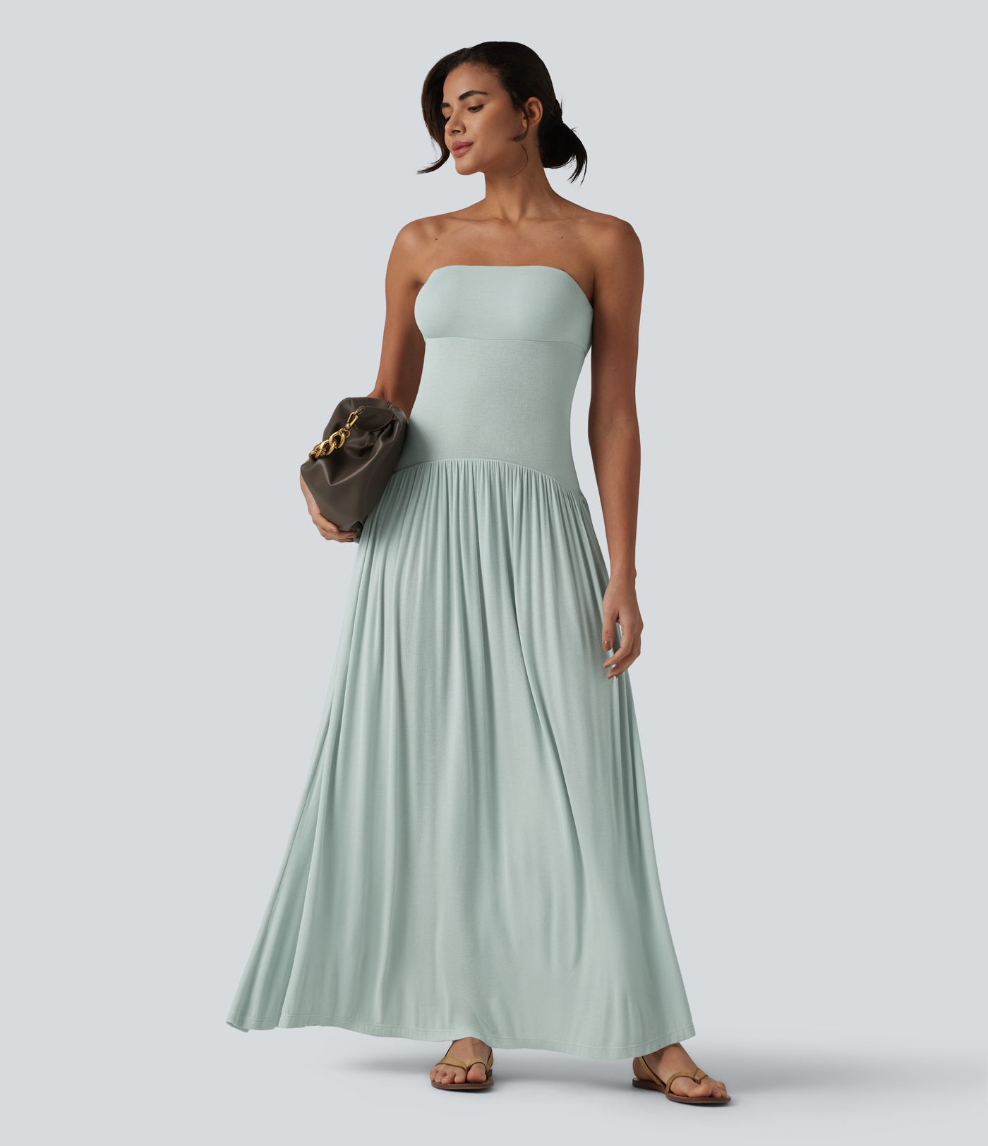 Ribbed Flowy Maxi Slip Dress with Pockets