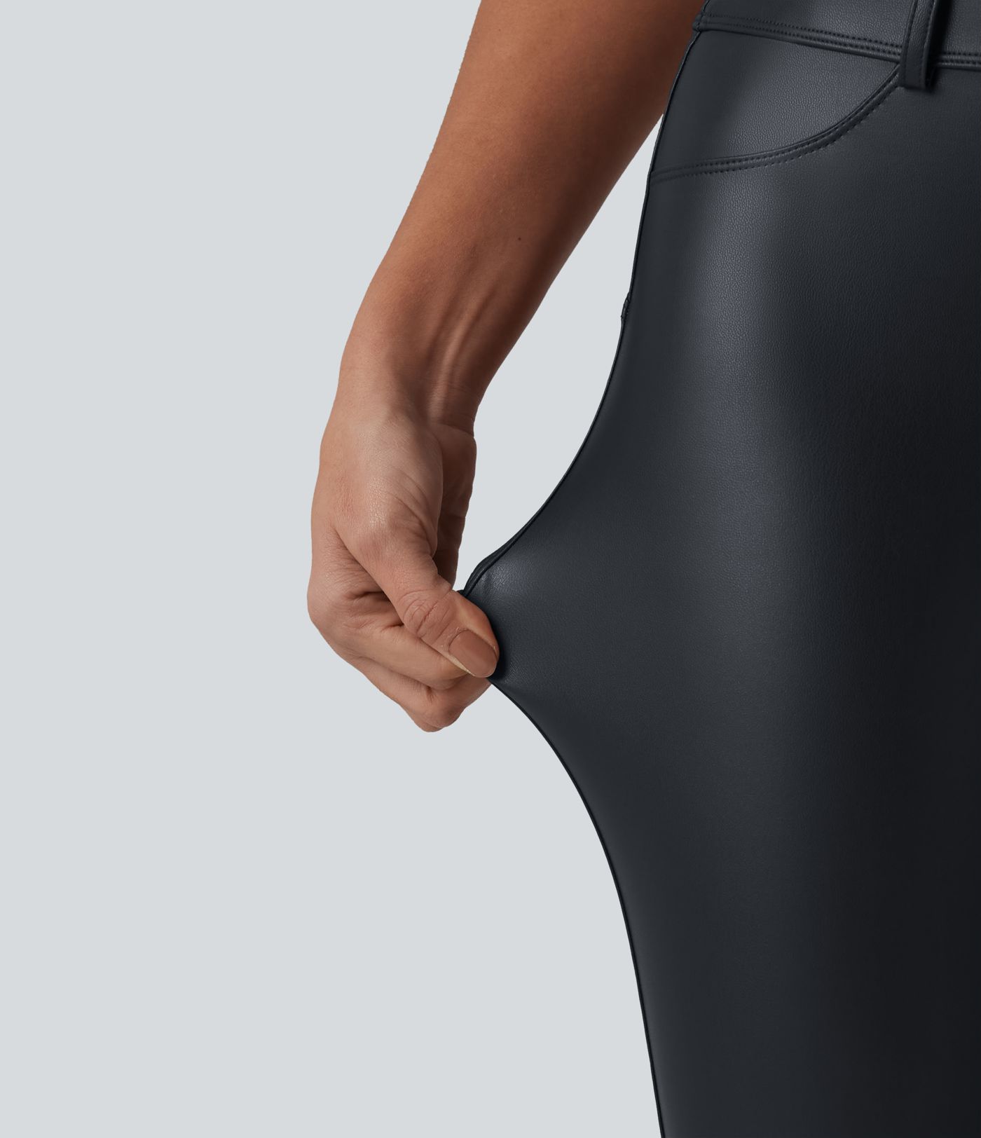 High Waisted Stretchy PU Casual 7/8 Leggings with Pockets