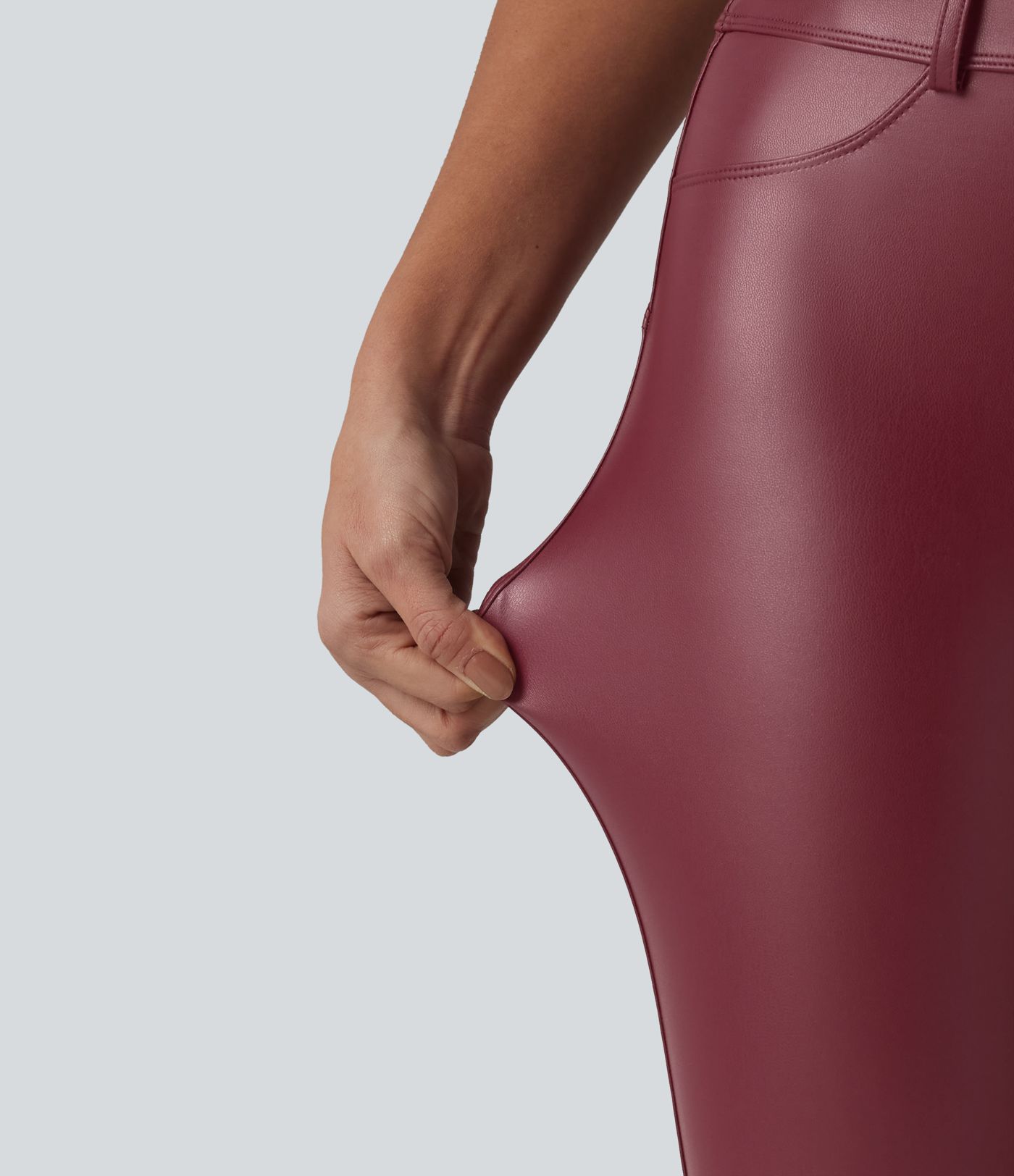 High Waisted Stretchy PU Casual 7/8 Leggings with Pockets