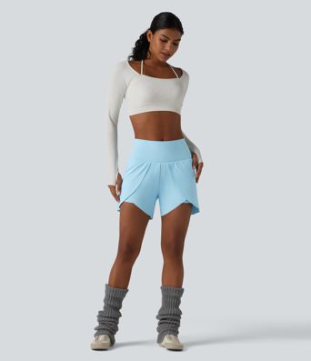 SoftlyZero™ Airy Mid Rise 2-in-1 Tulip Hem Cool Touch Yoga Shorts 5'' with Pockets