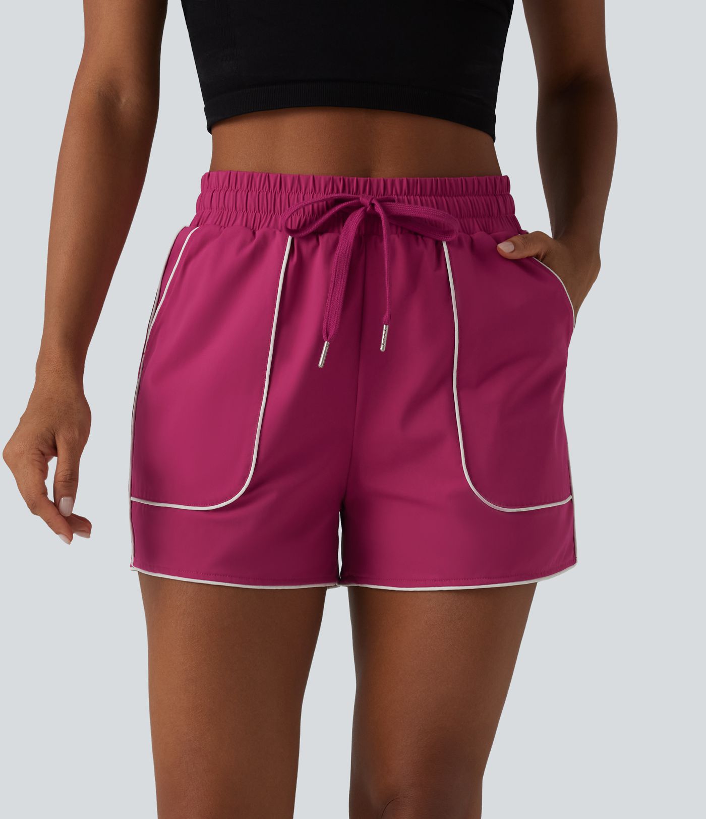 High Waisted Drawstring Quick Dry Cool Touch Workout Shorts 3'' with Pockets-UPF40+