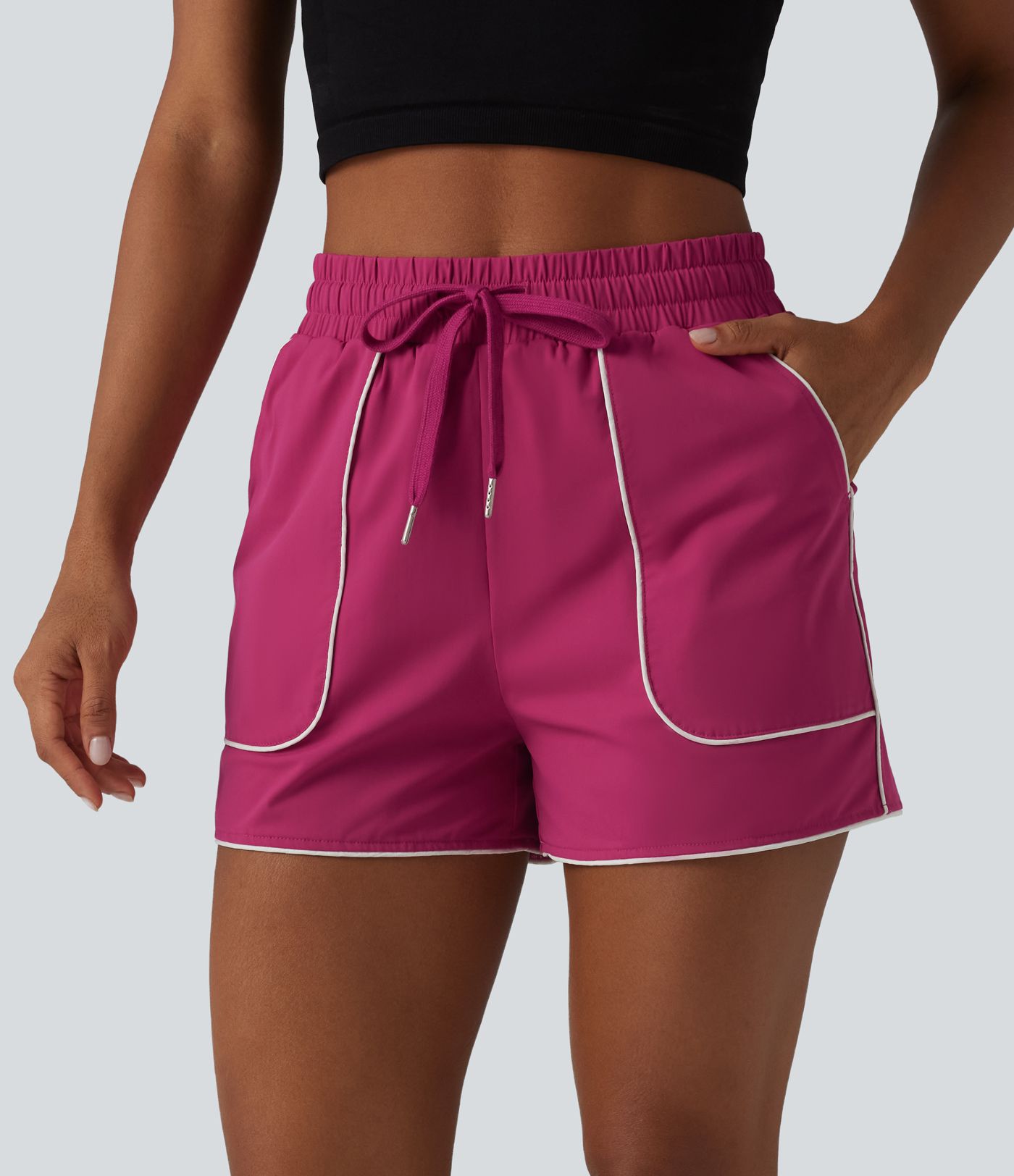High Waisted Drawstring Quick Dry Cool Touch Workout Shorts 3'' with Pockets-UPF40+