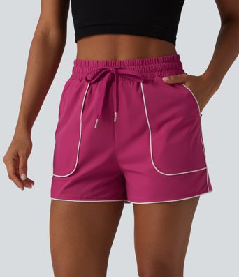 High Waisted Drawstring Quick Dry Cool Touch Workout Shorts 3'' with Pockets-UPF40+