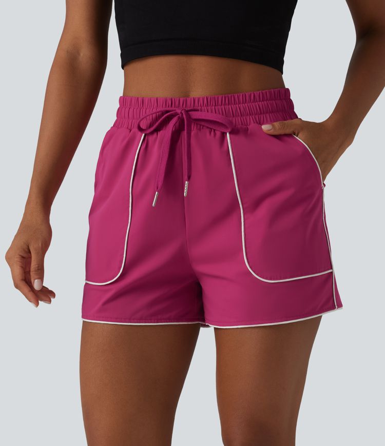 High Waisted Drawstring Quick Dry Cool Touch Workout Shorts 3'' with Pockets-UPF40+