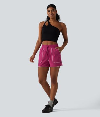 High Waisted Drawstring Quick Dry Cool Touch Workout Shorts 3'' with Pockets-UPF40+