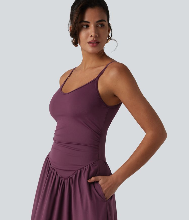 Breezeful™ Backless Adjustable Straps Ruched Built-in Bra Flowy Maxi Quick Dry Bridesmaid and Wedding Guest Slip Dress with Pockets Breezeful™ Backless Adjustable Straps Ruched Built-in Bra Flowy Maxi Quick Dry Bridesmaid and Wedding Guest Slip Dress with Pockets