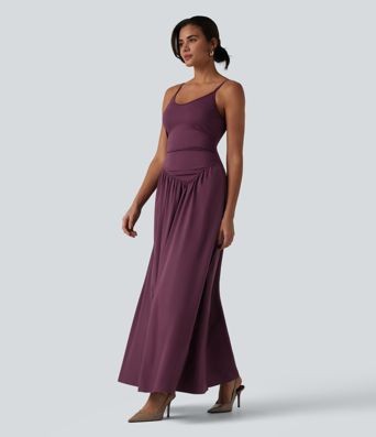 Breezeful™ Backless Adjustable Straps Ruched Built-in Bra Flowy Maxi Quick Dry Bridesmaid and Wedding Guest Slip Dress with Pockets Breezeful™ Backless Adjustable Straps Ruched Built-in Bra Flowy Maxi Quick Dry Bridesmaid and Wedding Guest Slip Dress with Pockets