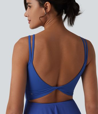 SoftlyZero™ Built-in Bra Contrast Mesh 2-in-1 Mini Tennis Active Slip Dress with Pockets-Easy Peezy Edition-UPF50+