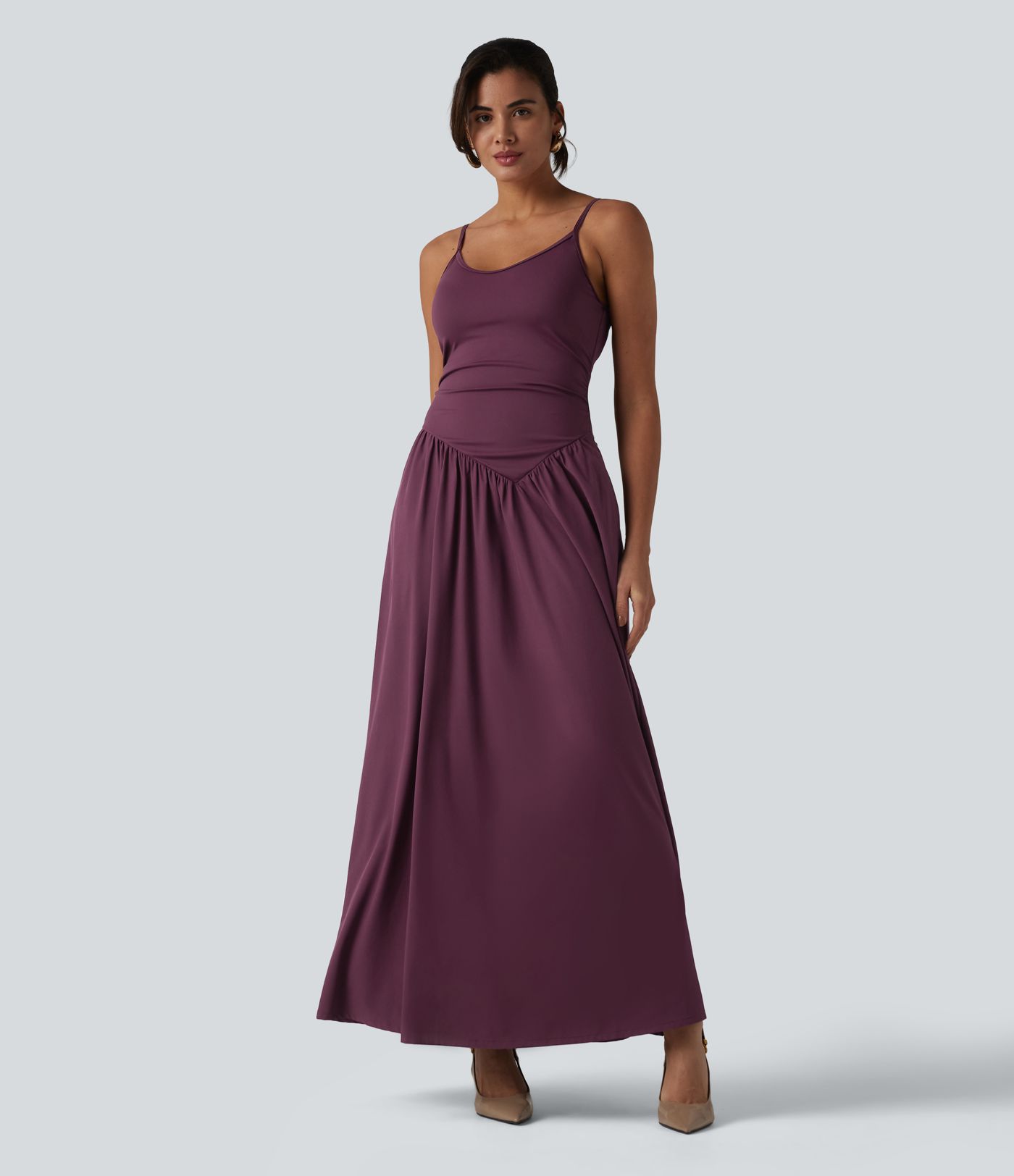 Breezeful™ Backless Adjustable Straps Ruched Built-in Bra Flowy Maxi Quick Dry Bridesmaid and Wedding Guest Slip Dress with Pockets Breezeful™ Backless Adjustable Straps Ruched Built-in Bra Flowy Maxi Quick Dry Bridesmaid and Wedding Guest Slip Dress with Pockets