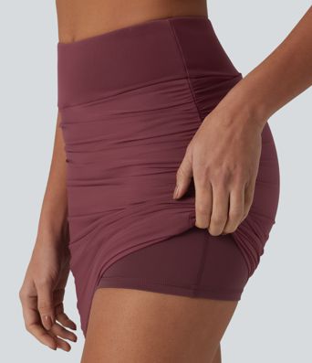 High Waisted Tummy Control 2-in-1 Mesh Bodycon Midi Casual Skirt