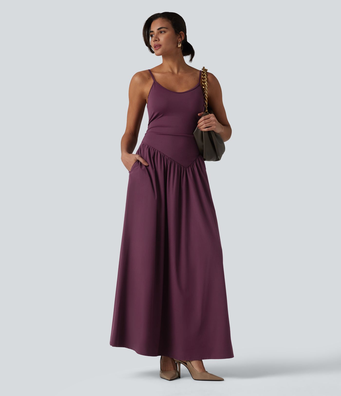 Breezeful™ Backless Adjustable Straps Ruched Built-in Bra Flowy Maxi Quick Dry Bridesmaid and Wedding Guest Slip Dress with Pockets Breezeful™ Backless Adjustable Straps Ruched Built-in Bra Flowy Maxi Quick Dry Bridesmaid and Wedding Guest Slip Dress with Pockets