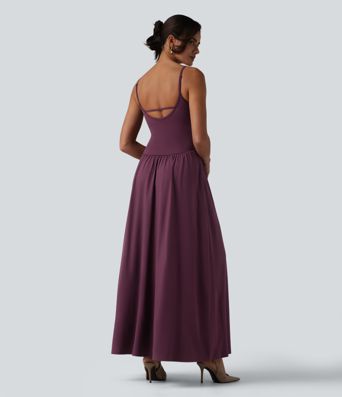 Breezeful™ Backless Adjustable Straps Ruched Built-in Bra Flowy Maxi Quick Dry Bridesmaid and Wedding Guest Slip Dress with Pockets Breezeful™ Backless Adjustable Straps Ruched Built-in Bra Flowy Maxi Quick Dry Bridesmaid and Wedding Guest Slip Dress with Pockets