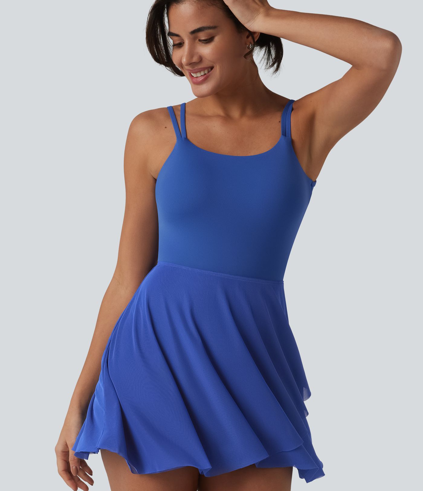 SoftlyZero™ Built-in Bra Contrast Mesh 2-in-1 Mini Tennis Active Slip Dress with Pockets-Easy Peezy Edition-UPF50+