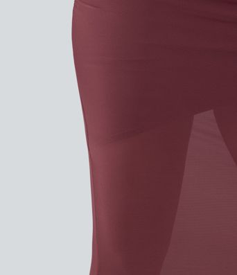 High Waisted Tummy Control 2-in-1 Mesh Bodycon Midi Casual Skirt