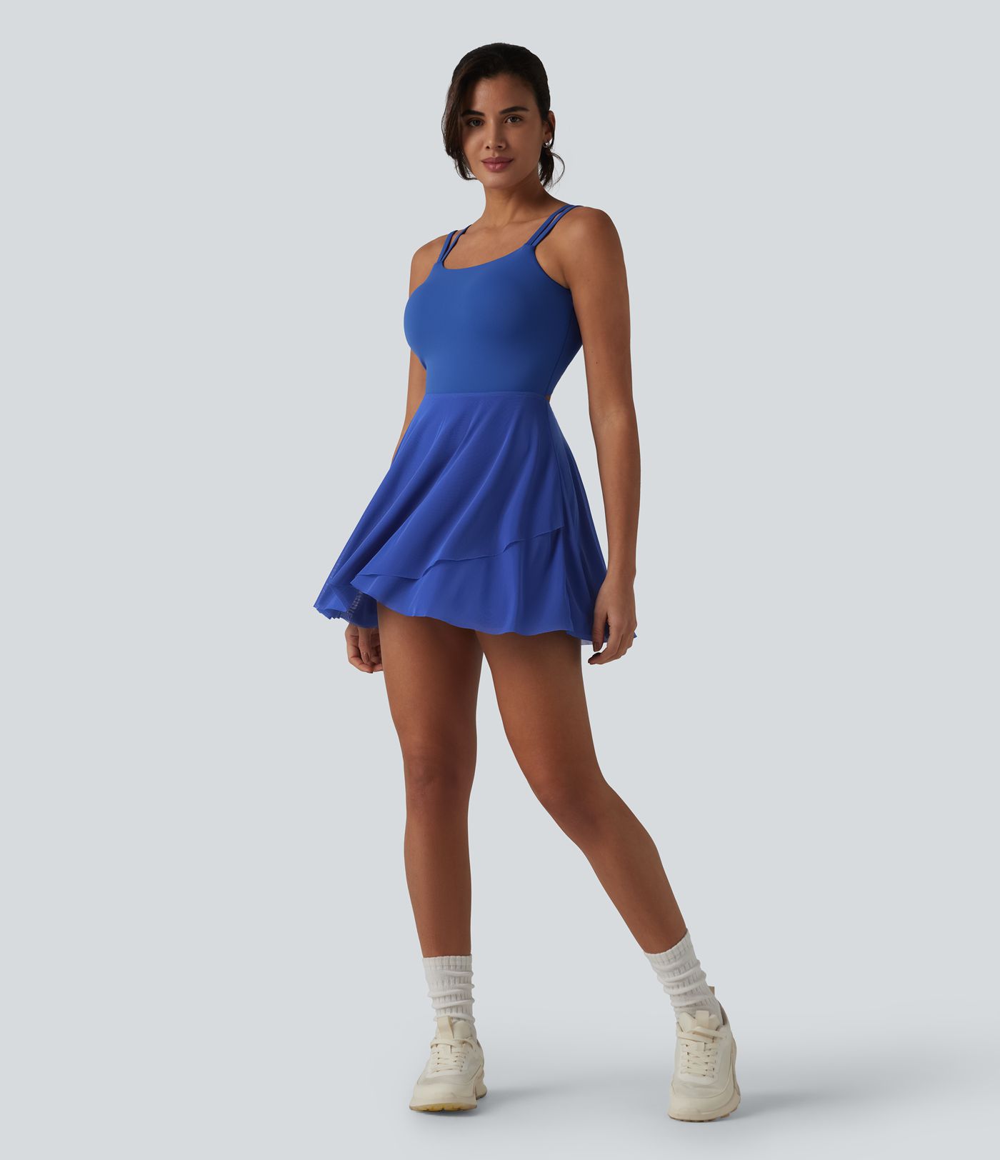SoftlyZero™ Built-in Bra Contrast Mesh 2-in-1 Mini Tennis Active Slip Dress with Pockets-Easy Peezy Edition-UPF50+