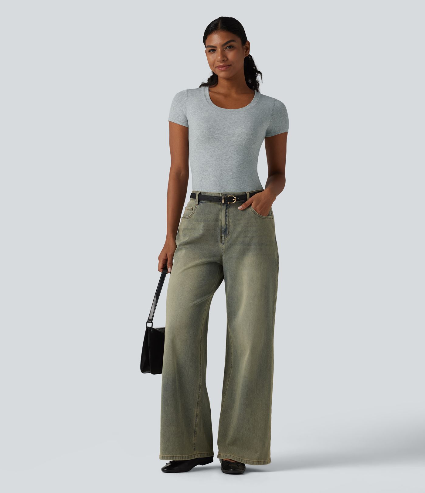 Halara Cotton Jersey Scoop Neck Short Sleeve Built-in Bra Casual T-Shirt B-DD Cups