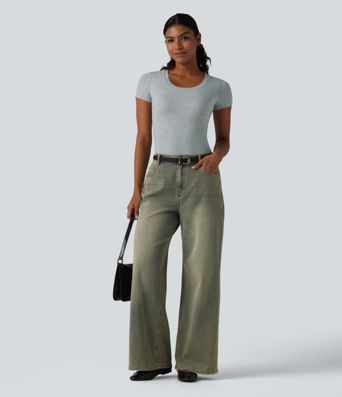 Halara Cotton Jersey Scoop Neck Short Sleeve Built-in Bra Casual T-Shirt B-DD Cups