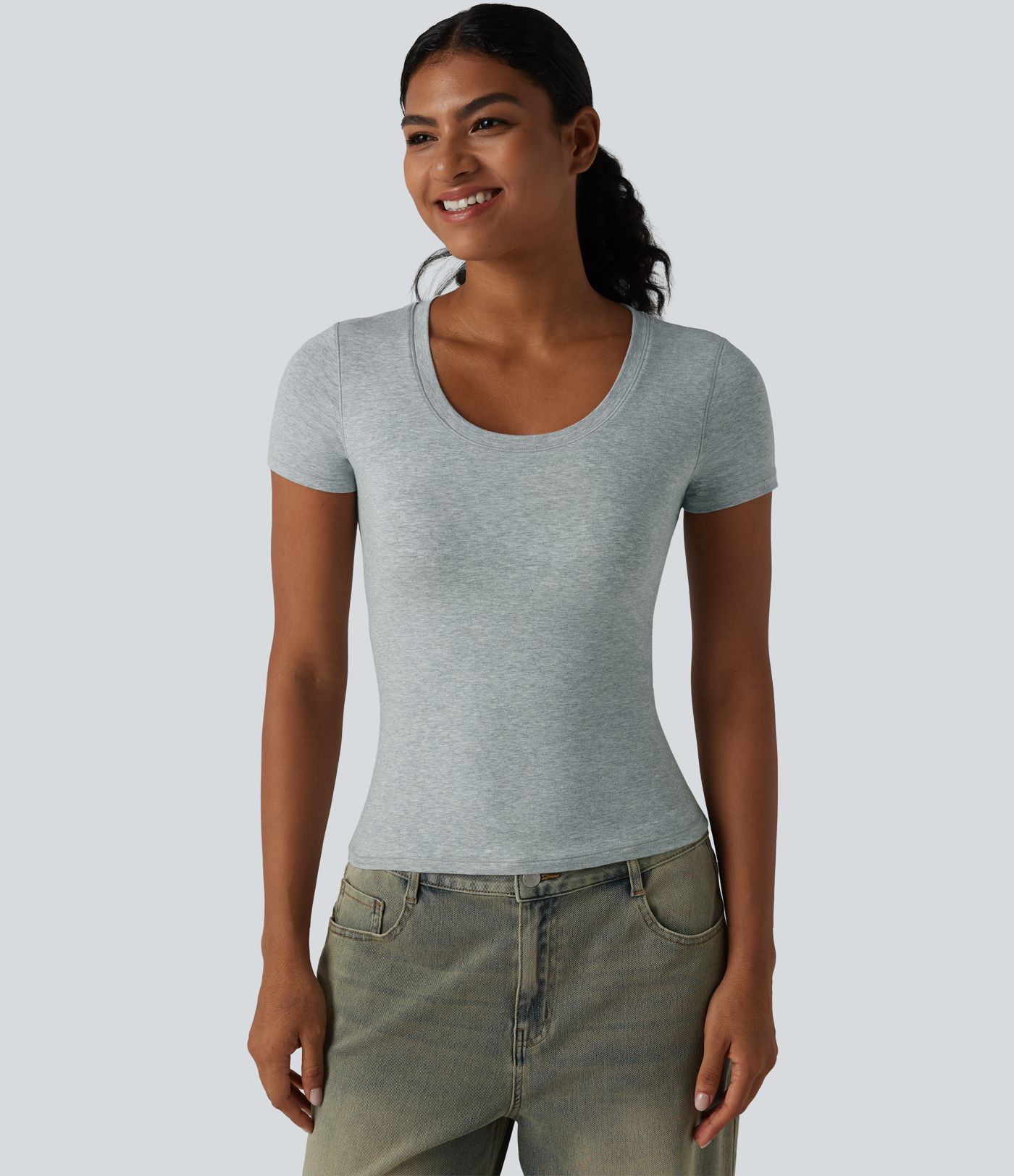 Halara Cotton Jersey Scoop Neck Short Sleeve Built-in Bra Casual T-Shirt B-DD Cups