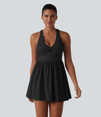 Breezeful™ - 2-in-1 Tennis-Minikleid mit V-Ausschnitt, Seitentaschen, integriertem BH und Racerback - schnelltrocknend, Easy Peezy Edition
