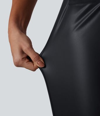 High Waisted Stretchy PU Casual Shorts with Pockets