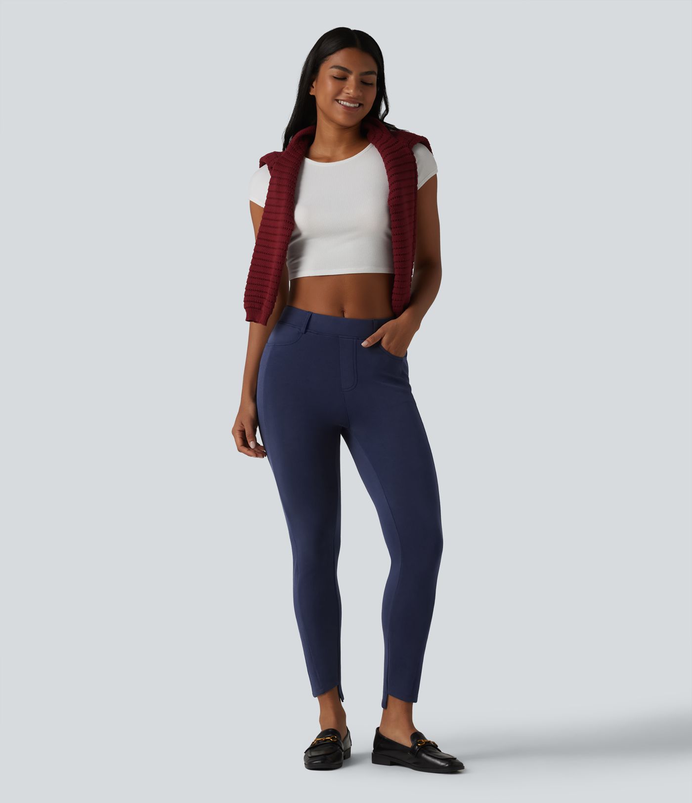 SpacerTek™ Mid Rise Casual Skinny Pants with Pockets
