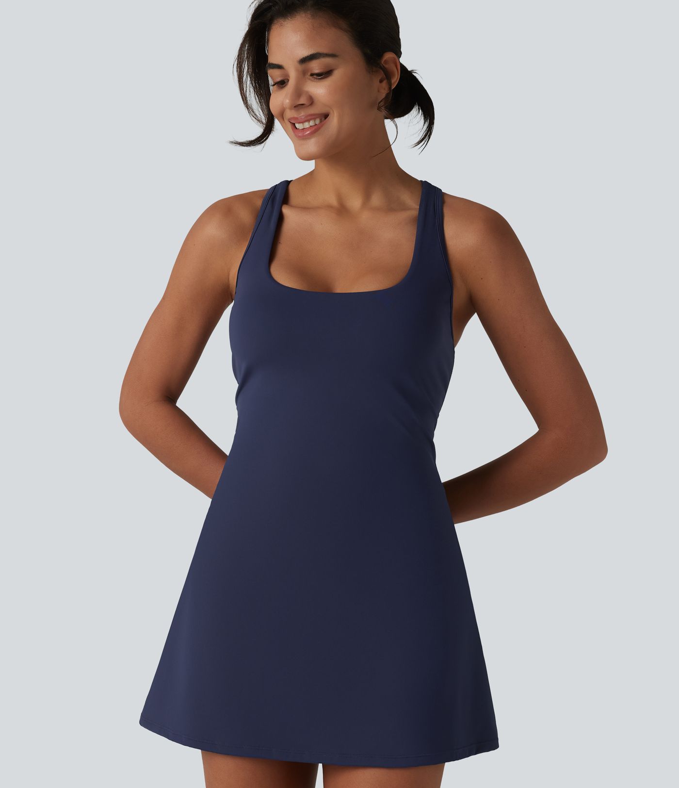 SoftlyZero™ Airy Crisscross Racerback Breathable Mesh 2-piece Built-in Bra Cool Touch Dance Active Dress with Pockets-UPF50+ SoftlyZero™ Airy Crisscross Racerback Breathable Mesh 2-piece Built-in Bra Cool Touch Dance Active Dress with Pockets-UPF50+