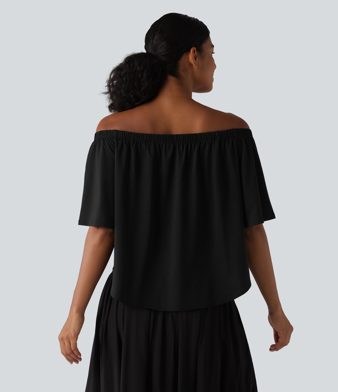 Off-shoulder Short Sleeve Split Curved Hem Built-in Bra Relaxed Casual T-Shirt Off-shoulder Short Sleeve Split Curved Hem Built-in Bra Relaxed Casual T-Shirt