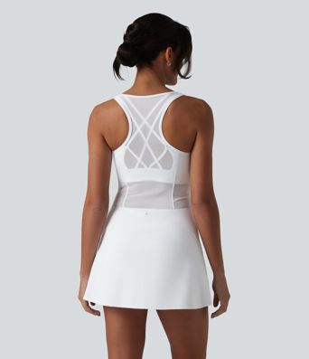 SoftlyZero™ vestido activo de baile 2 piezas en malla transpirable con sujetador integrado, tirantes cruzados estilo racerback, tacto fresco y bolsillos — UPF50+ SoftlyZero™ vestido activo de baile 2 piezas en malla transpirable con sujetador integrado, tirantes cruzados estilo racerback, tacto fresco y bolsillos — UPF50+