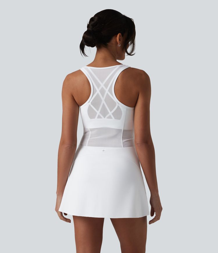 SoftlyZero™ vestido activo de baile 2 piezas en malla transpirable con sujetador integrado, tirantes cruzados estilo racerback, tacto fresco y bolsillos — UPF50+ SoftlyZero™ vestido activo de baile 2 piezas en malla transpirable con sujetador integrado, tirantes cruzados estilo racerback, tacto fresco y bolsillos — UPF50+