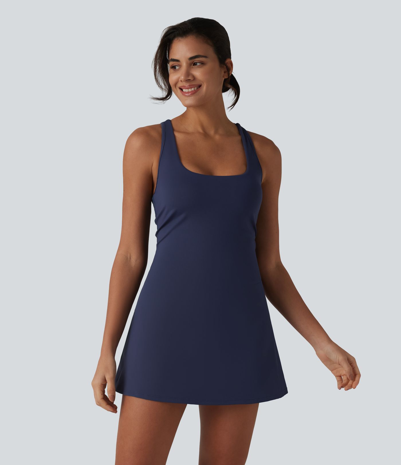 SoftlyZero™ Airy Crisscross Racerback Breathable Mesh 2-piece Built-in Bra Cool Touch Dance Active Dress with Pockets-UPF50+ SoftlyZero™ Airy Crisscross Racerback Breathable Mesh 2-piece Built-in Bra Cool Touch Dance Active Dress with Pockets-UPF50+